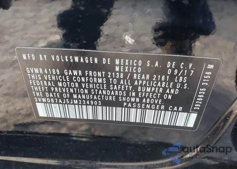 2018 Volkswagen Jetta 1.4T Se/1.4T Wolfsburg Edition z USA, uszkodzony, nr VIN 3VWDB7AJ5JM234903